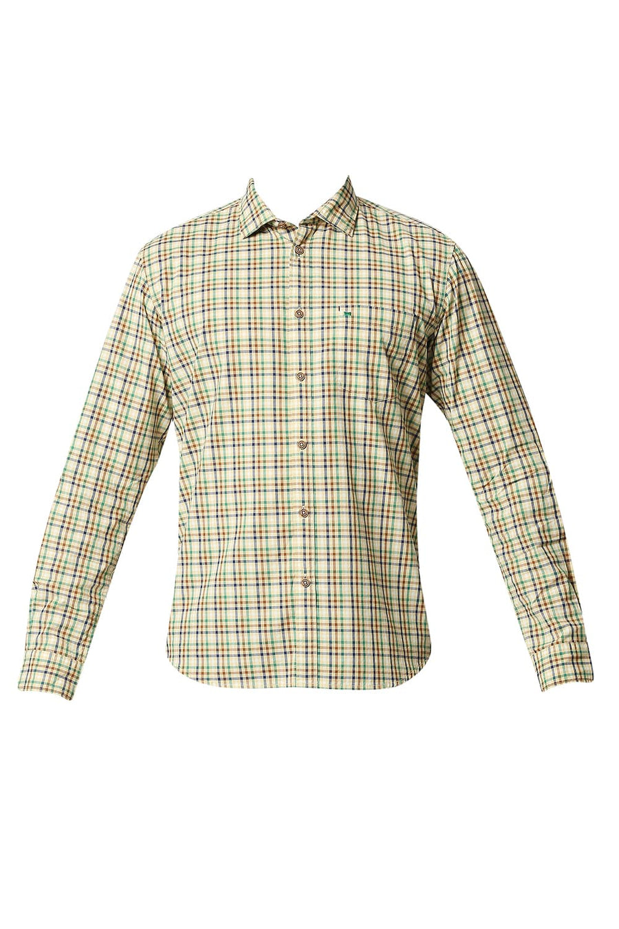 BASICS SLIM FIT STRAW BEIGE CHECKS SHIRT