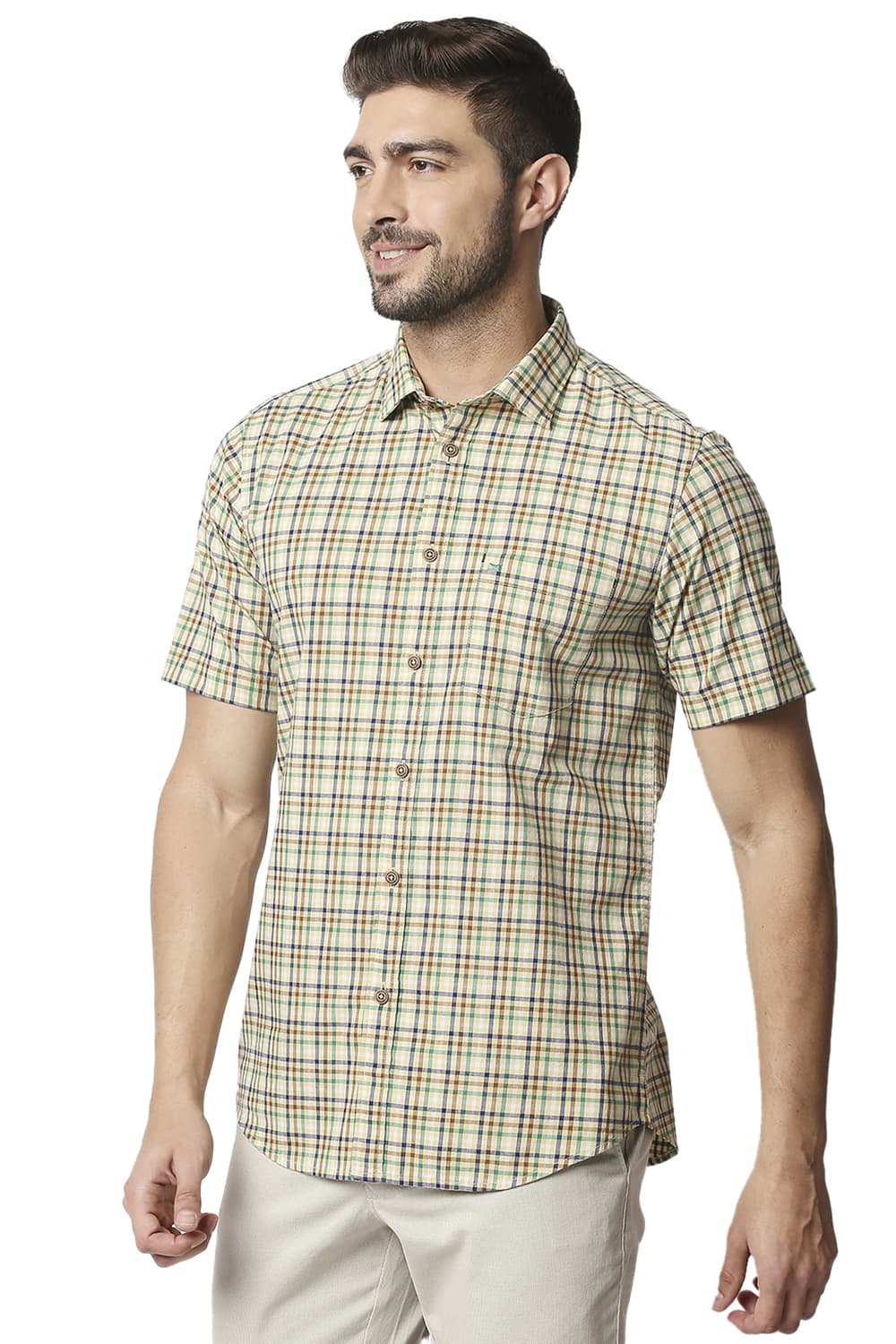 BASICS SLIM FIT CHECKS HALFSLEEVES SHIRT