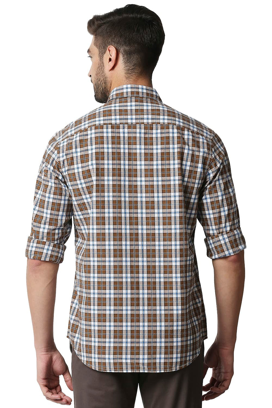 BASICS SLIM FIT SEPIA KHAKI CHECKS SHIRT