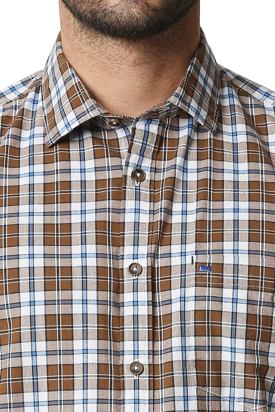 BASICS SLIM FIT SEPIA KHAKI CHECKS SHIRT