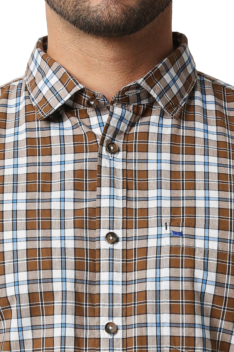 BASICS SLIM FIT CHECKS HALFSLEEVES SHIRT