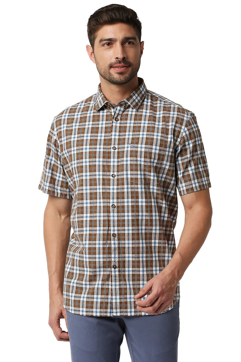 BASICS SLIM FIT CHECKS HALFSLEEVES SHIRT