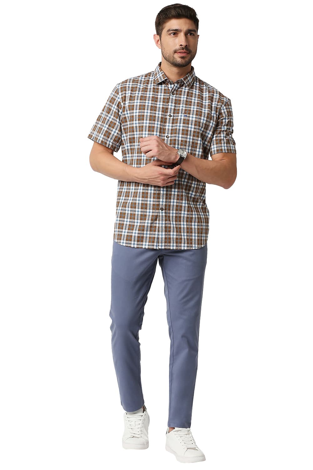 BASICS SLIM FIT CHECKS HALFSLEEVES SHIRT