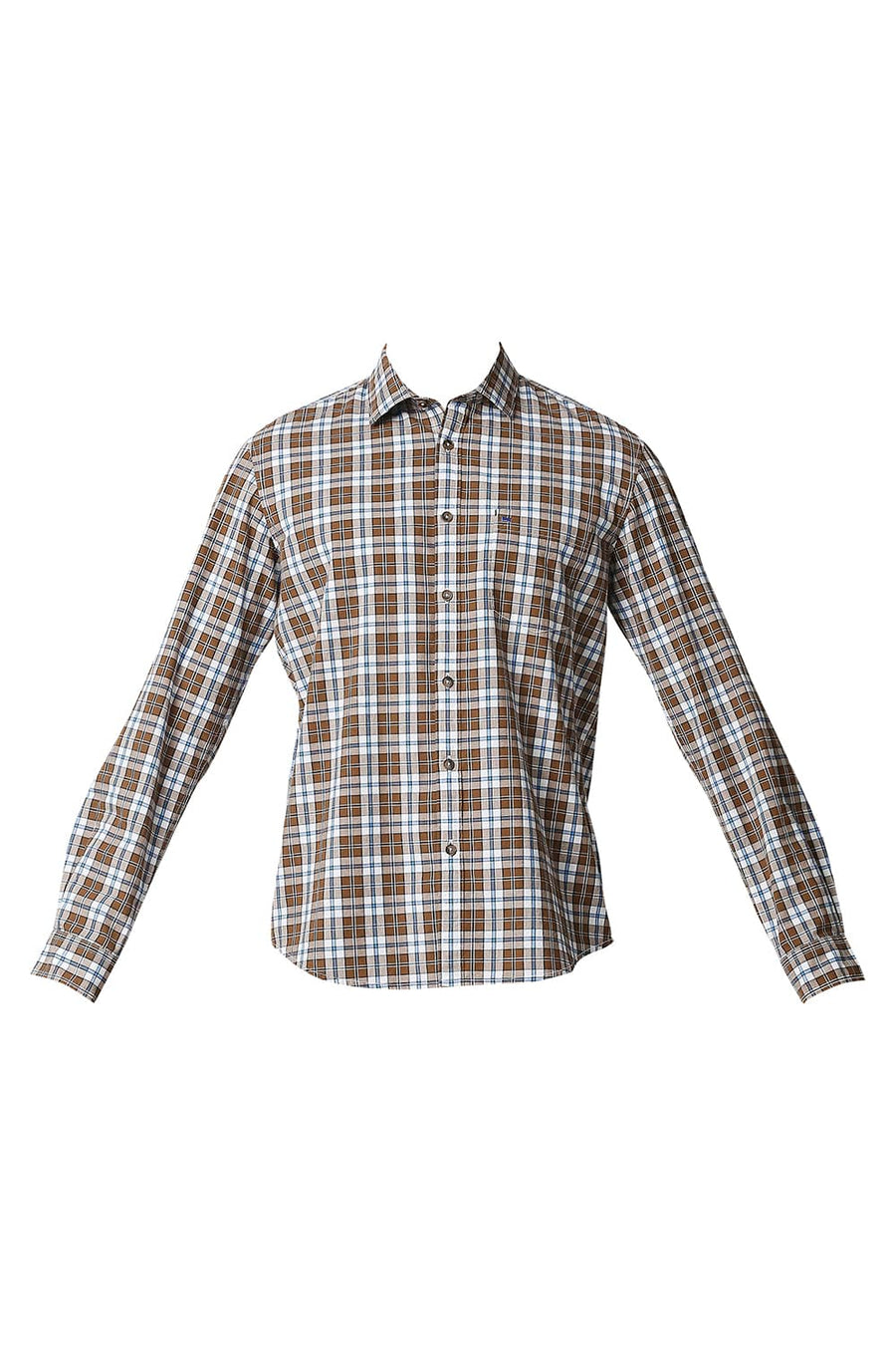 BASICS SLIM FIT SEPIA KHAKI CHECKS SHIRT