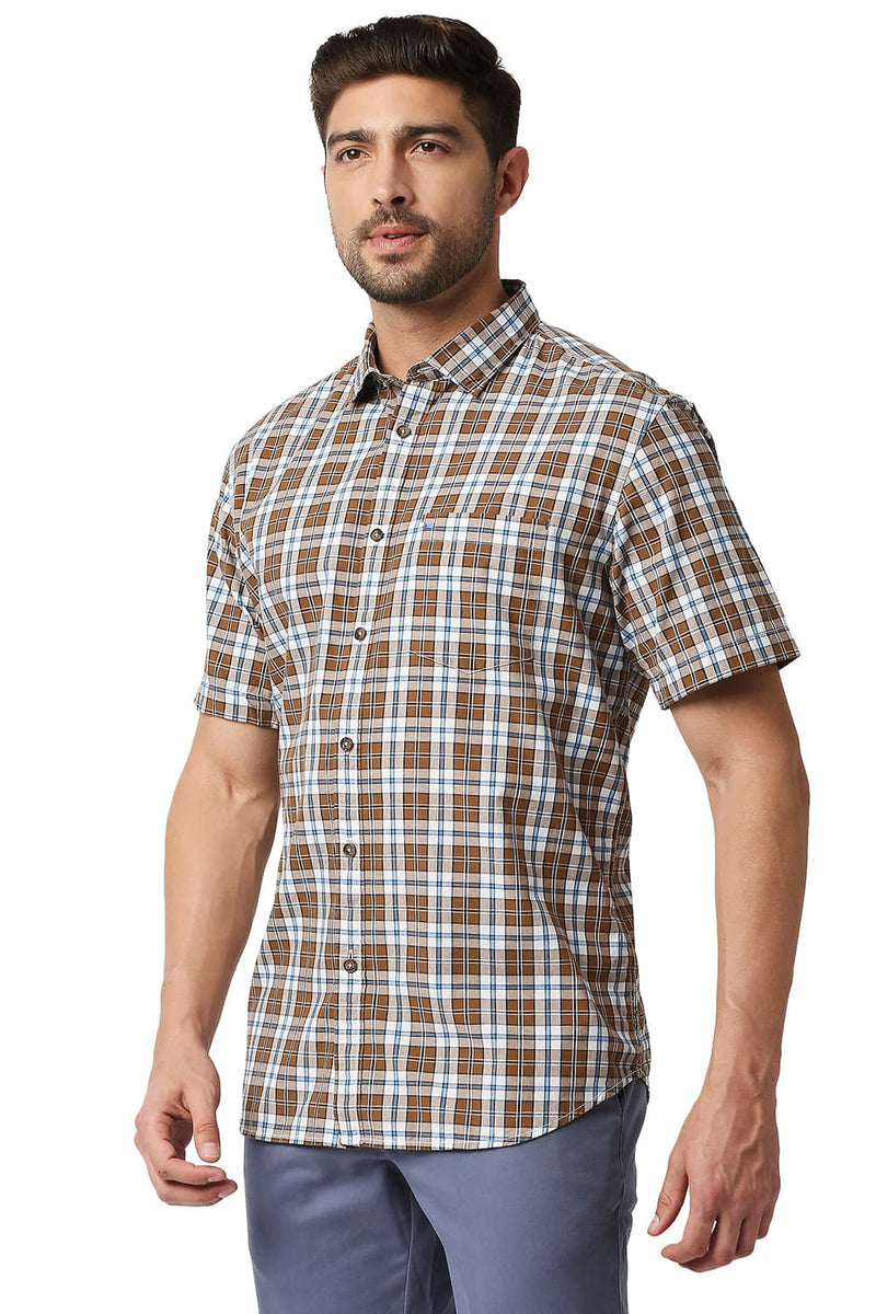 BASICS SLIM FIT CHECKS HALFSLEEVES SHIRT