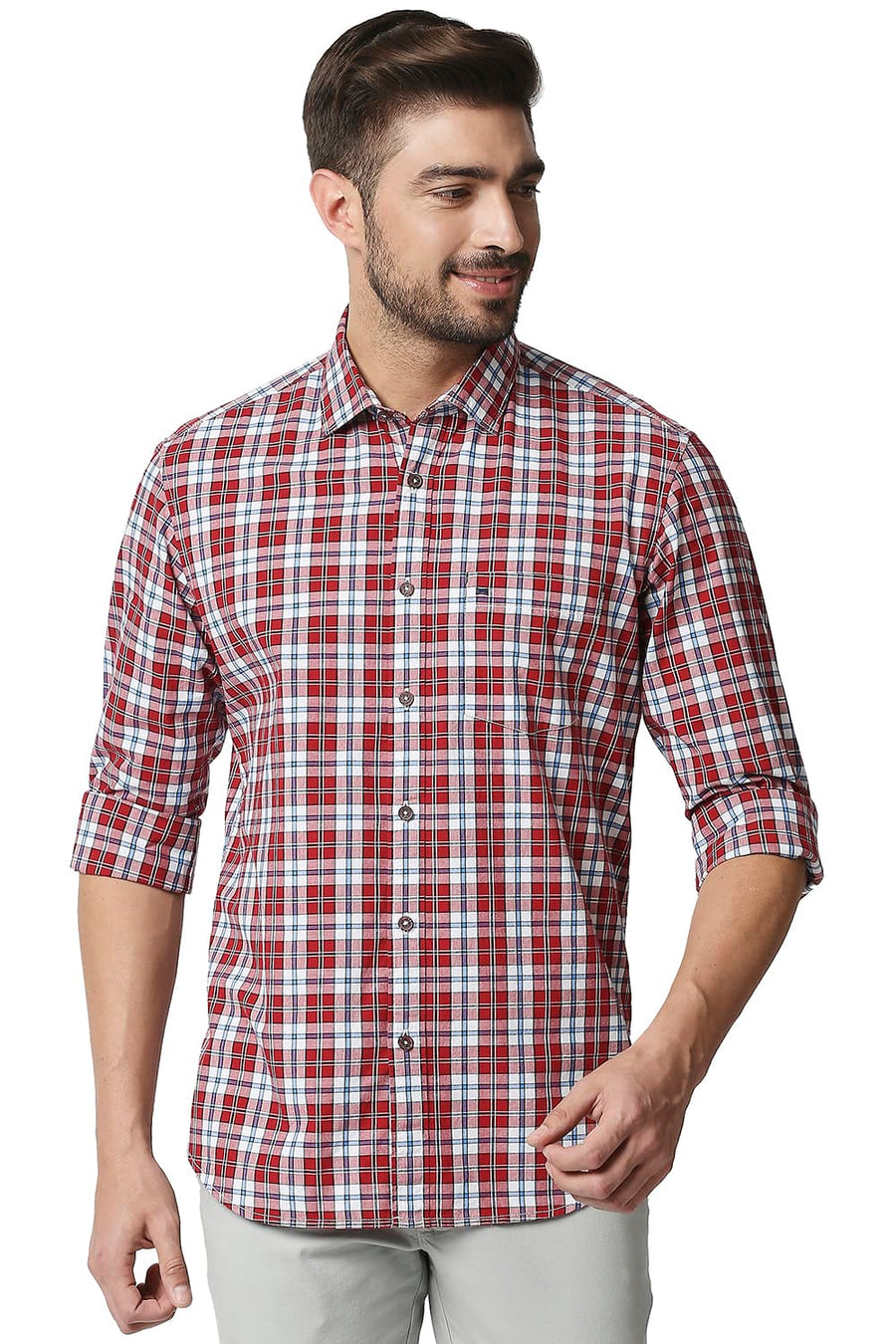 BASICS SLIM FIT CRIMSON RED CHECKS SHIRT