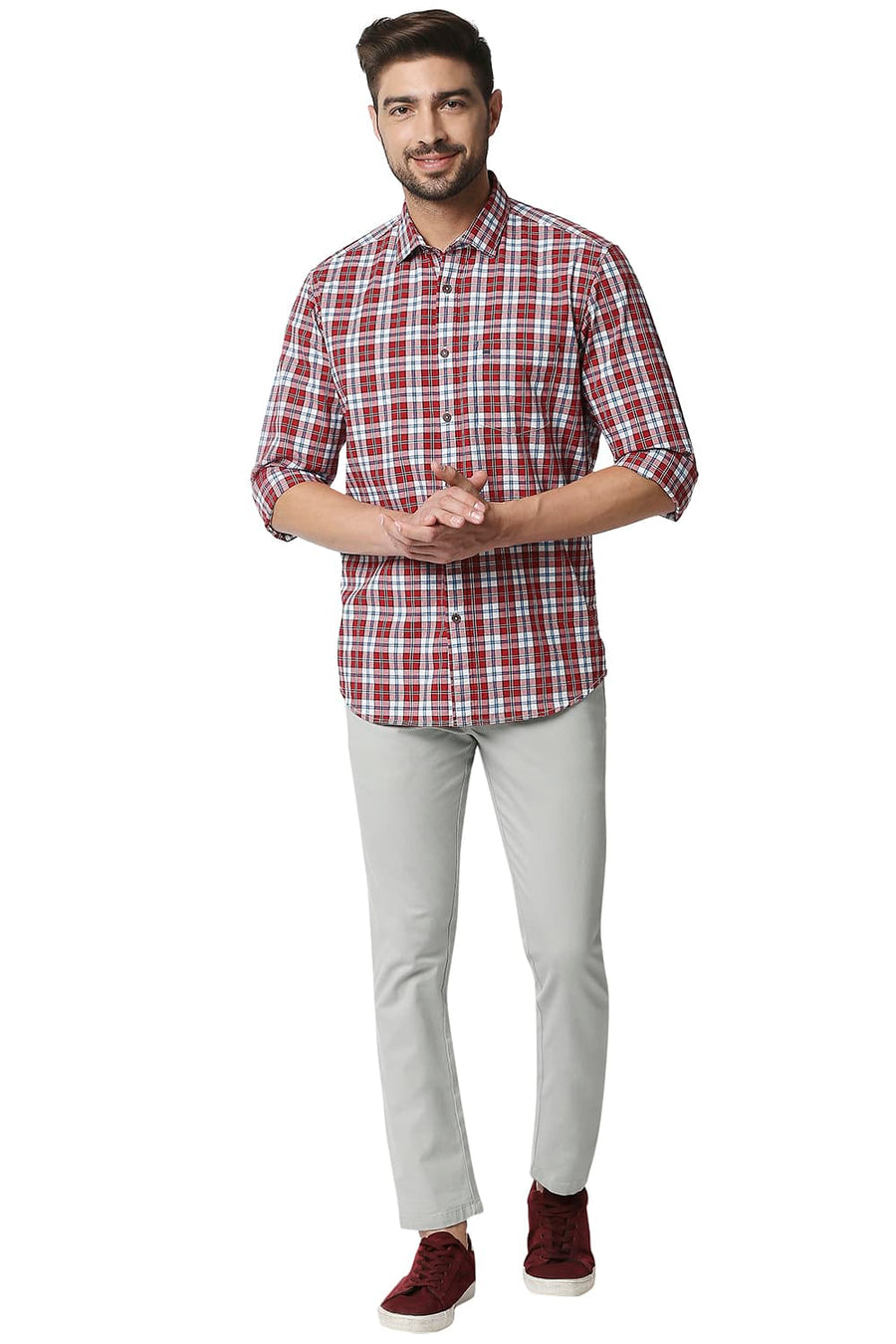 BASICS SLIM FIT CRIMSON RED CHECKS SHIRT