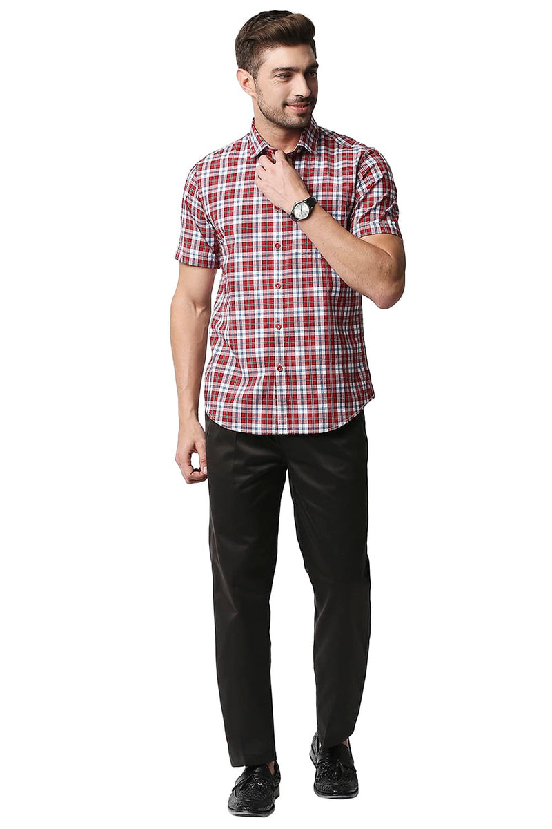 BASICS SLIM FIT CHECKS HALFSLEEVES SHIRT