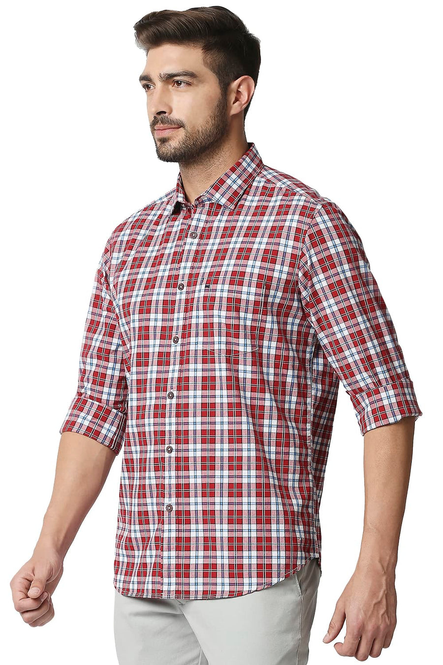 BASICS SLIM FIT CRIMSON RED CHECKS SHIRT