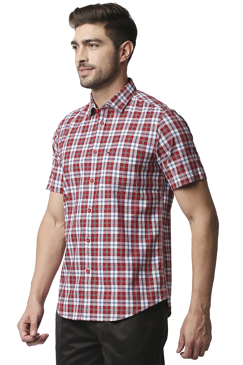 BASICS SLIM FIT CHECKS HALFSLEEVES SHIRT