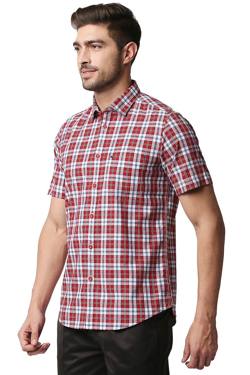 BASICS SLIM FIT CHECKS HALFSLEEVES SHIRT