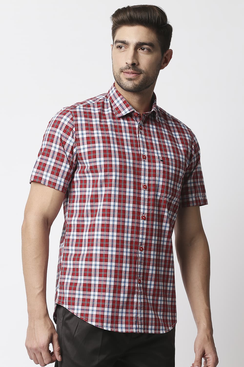 Slim Fit Checks Halfsleeves Shirt