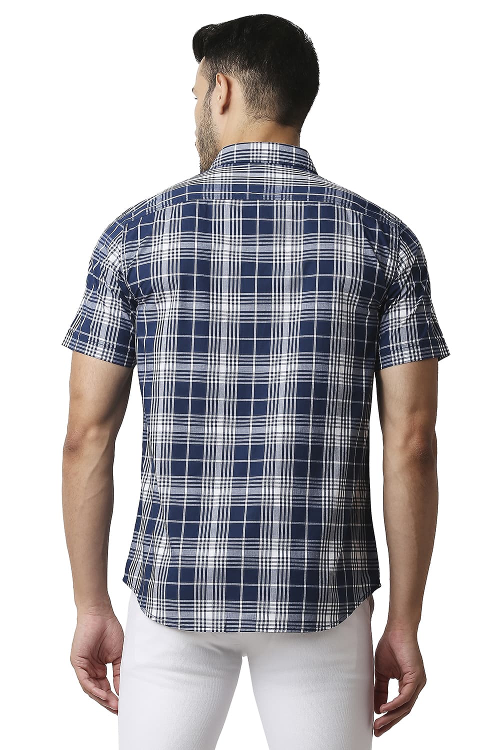 BASICS SLIM FIT COTTON CHECKS HALFSLEEVES SHIRT