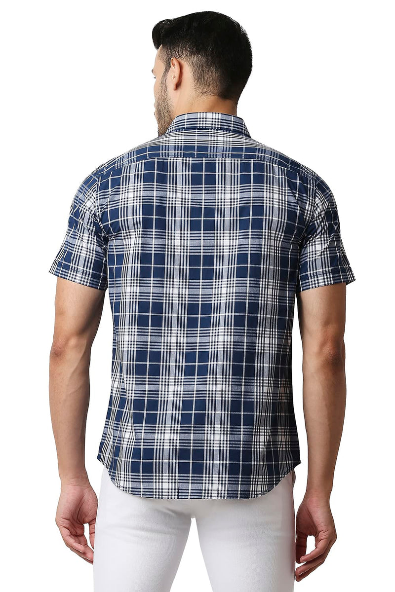 BASICS SLIM FIT COTTON CHECKS HALFSLEEVES SHIRT