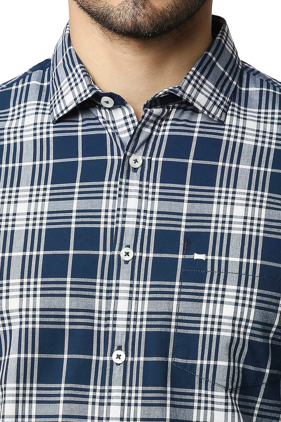 BASICS SLIM FIT POSEIDAN NAVY COTTON CHECKS SHIRT