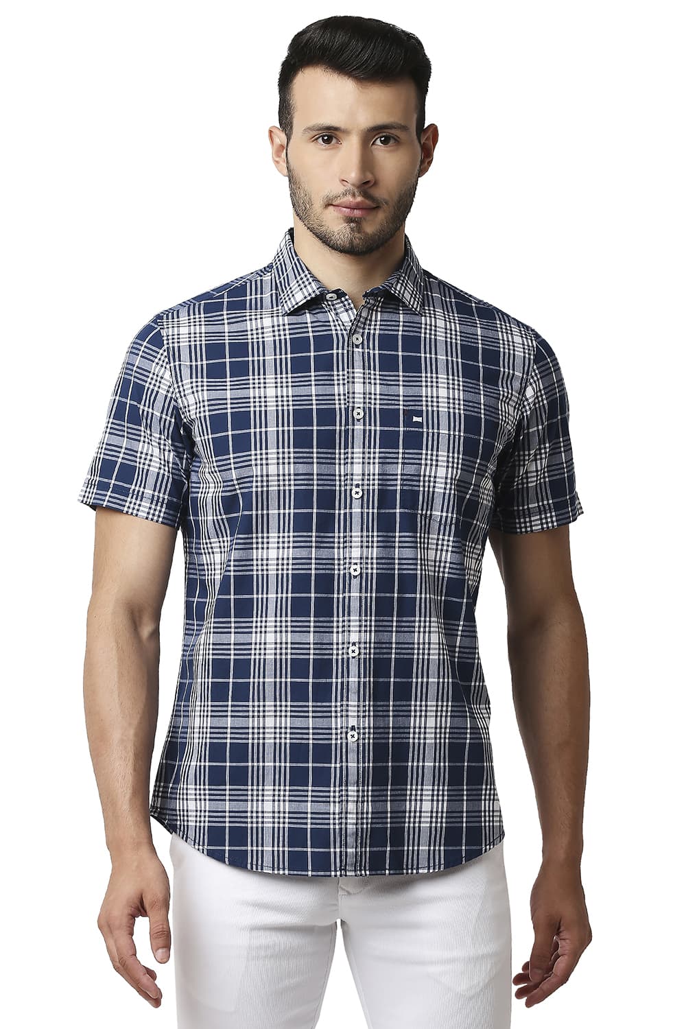 BASICS SLIM FIT COTTON CHECKS SHIRT