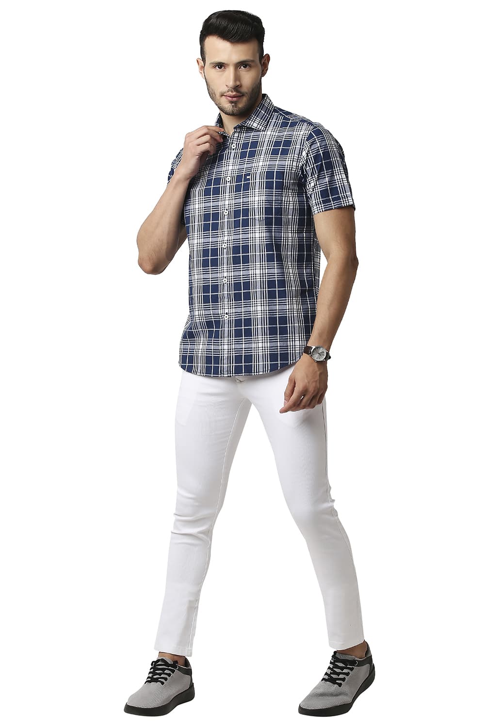 BASICS SLIM FIT COTTON CHECKS HALFSLEEVES SHIRT