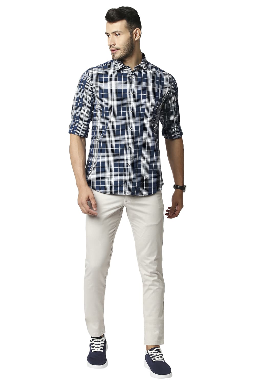 BASICS SLIM FIT COTTON CHECKS SHIRT