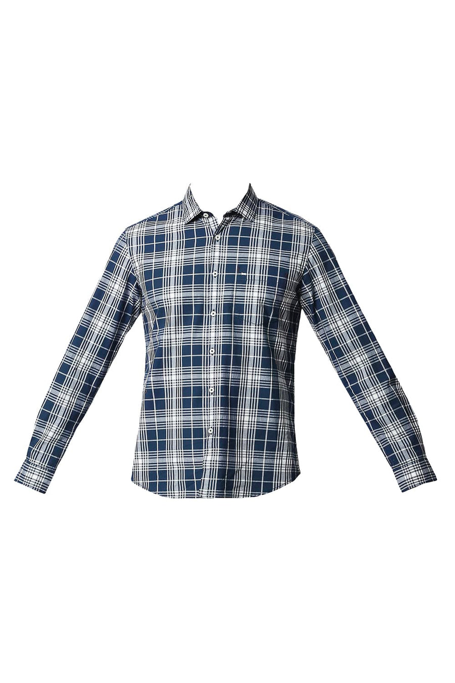 BASICS SLIM FIT POSEIDAN NAVY COTTON CHECKS SHIRT