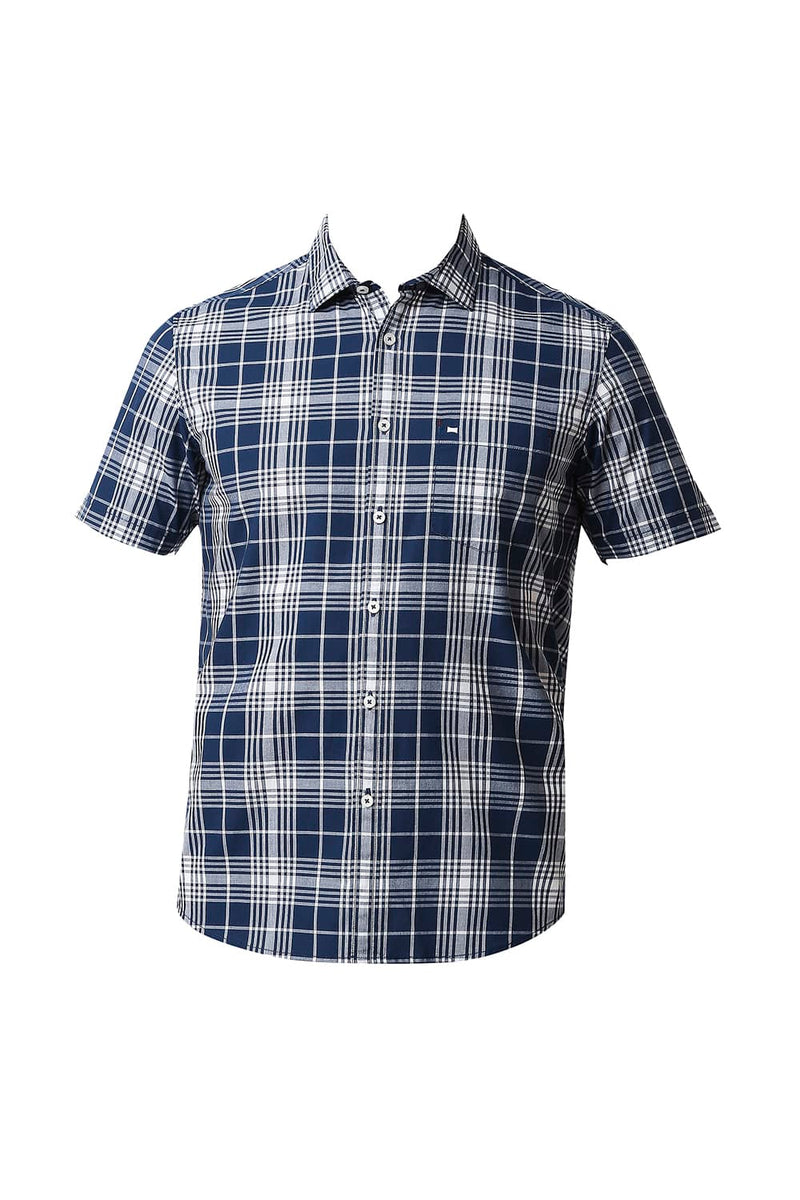 BASICS SLIM FIT COTTON CHECKS HALFSLEEVES SHIRT