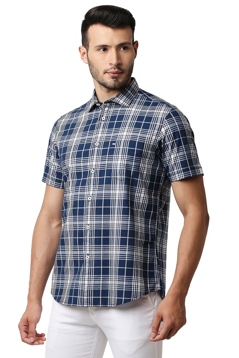 BASICS SLIM FIT COTTON CHECKS HALFSLEEVES SHIRT