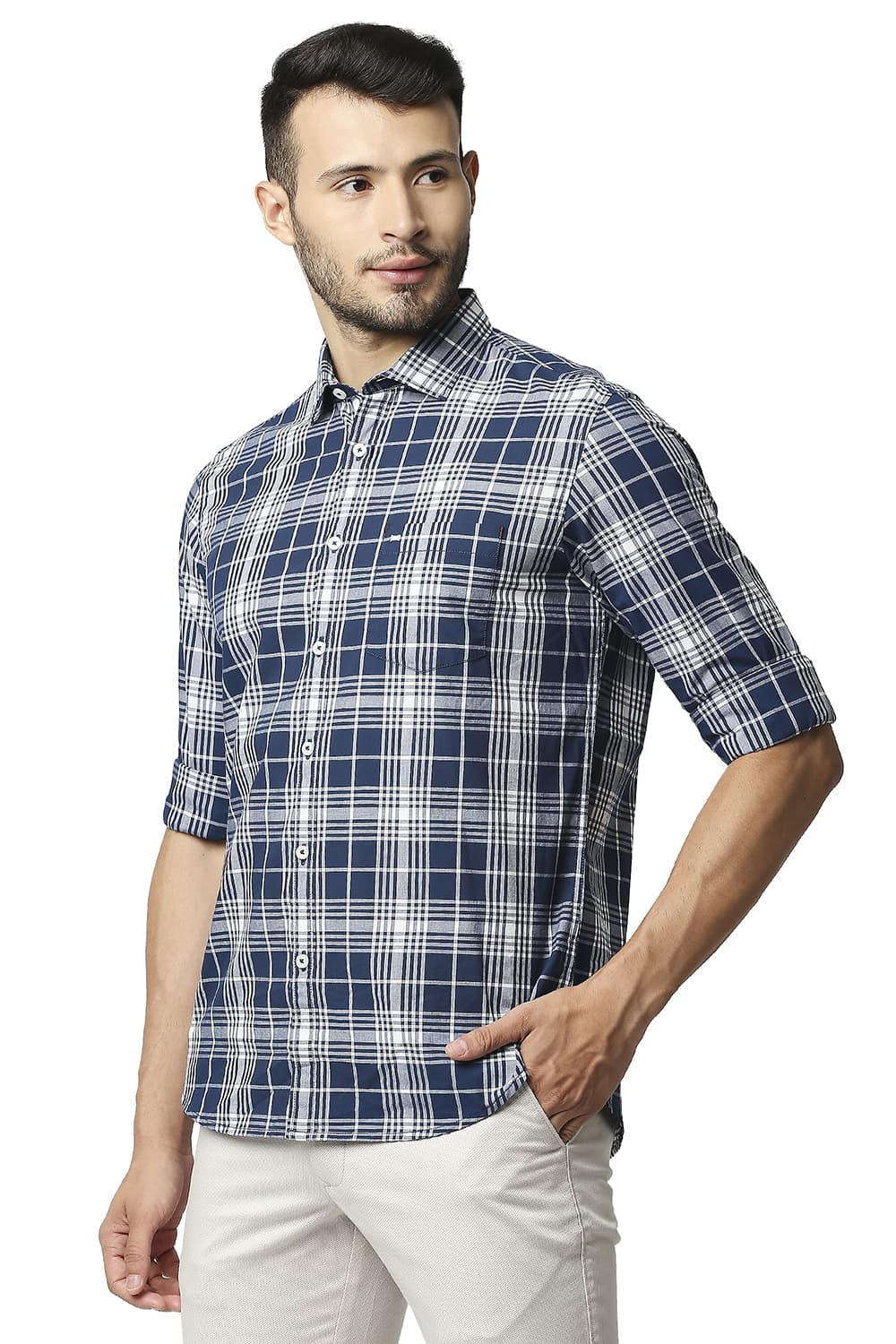 BASICS SLIM FIT COTTON CHECKS SHIRT