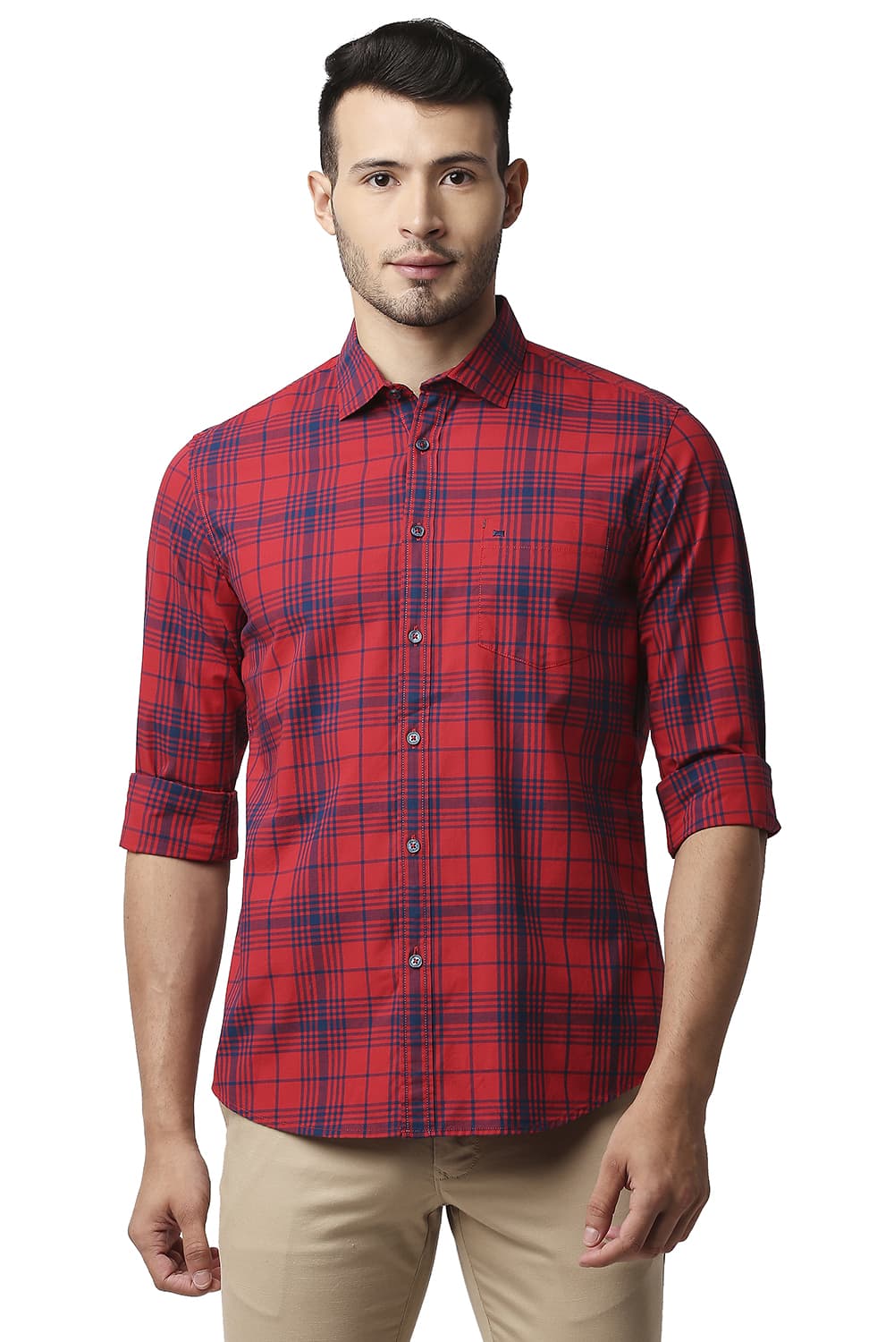 BASICS SLIM FIT COTTON CHECKS SHIRT