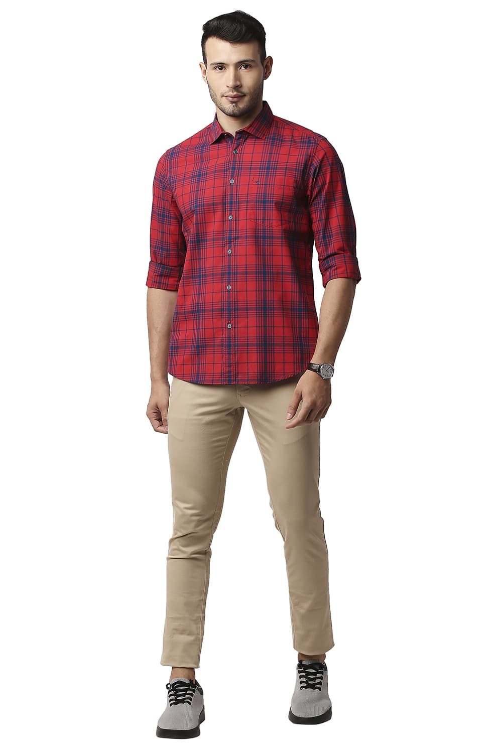 BASICS SLIM FIT COTTON CHECKS SHIRT