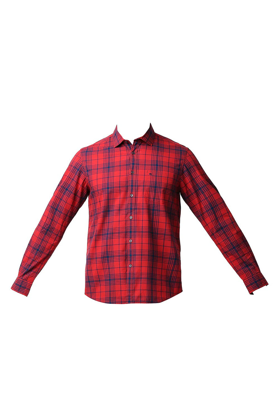 BASICS SLIM FIT FIERY RED COTTON CHECKS SHIRT