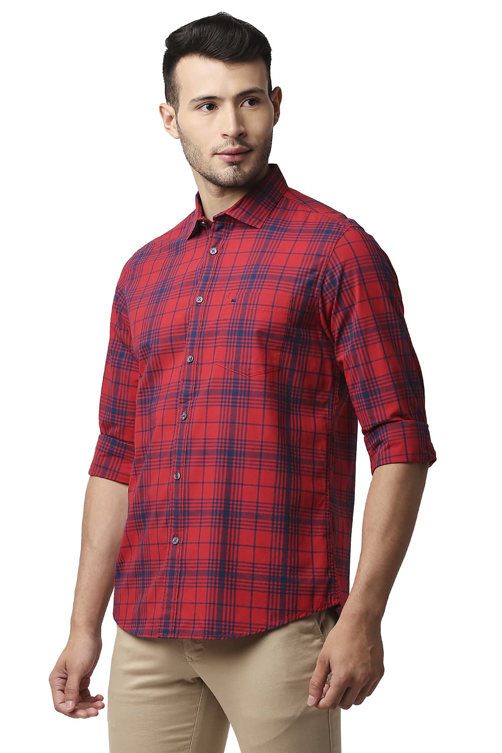 BASICS SLIM FIT COTTON CHECKS SHIRT