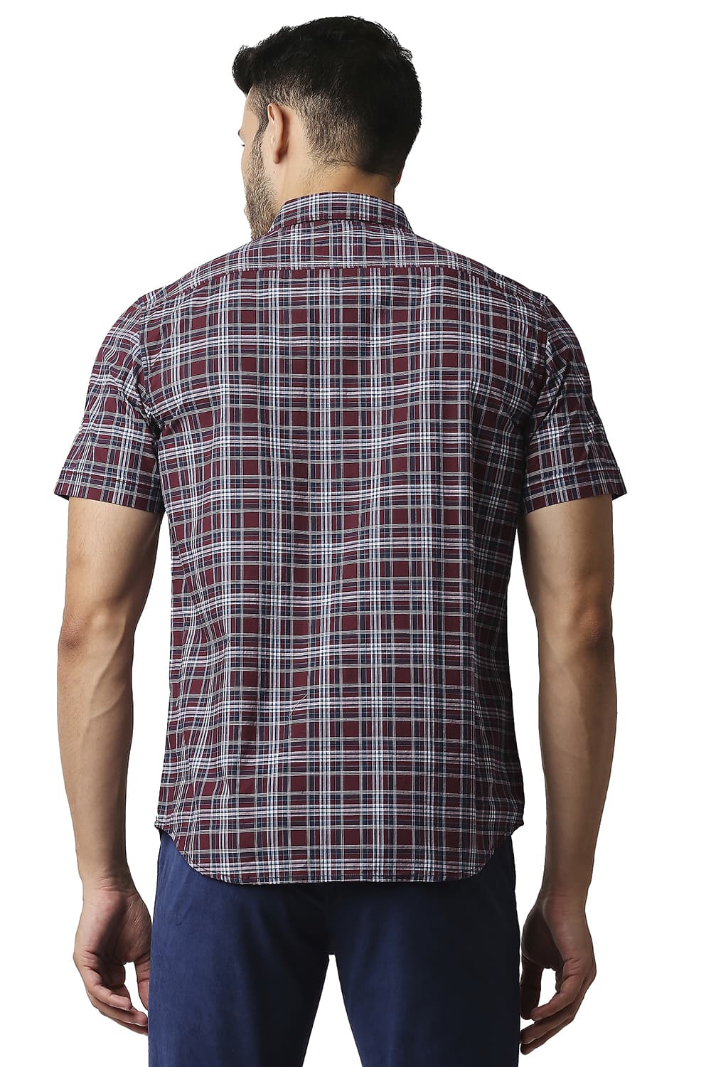 BASICS SLIM FIT COTTON CHECKS HALFSLEEVES SHIRT