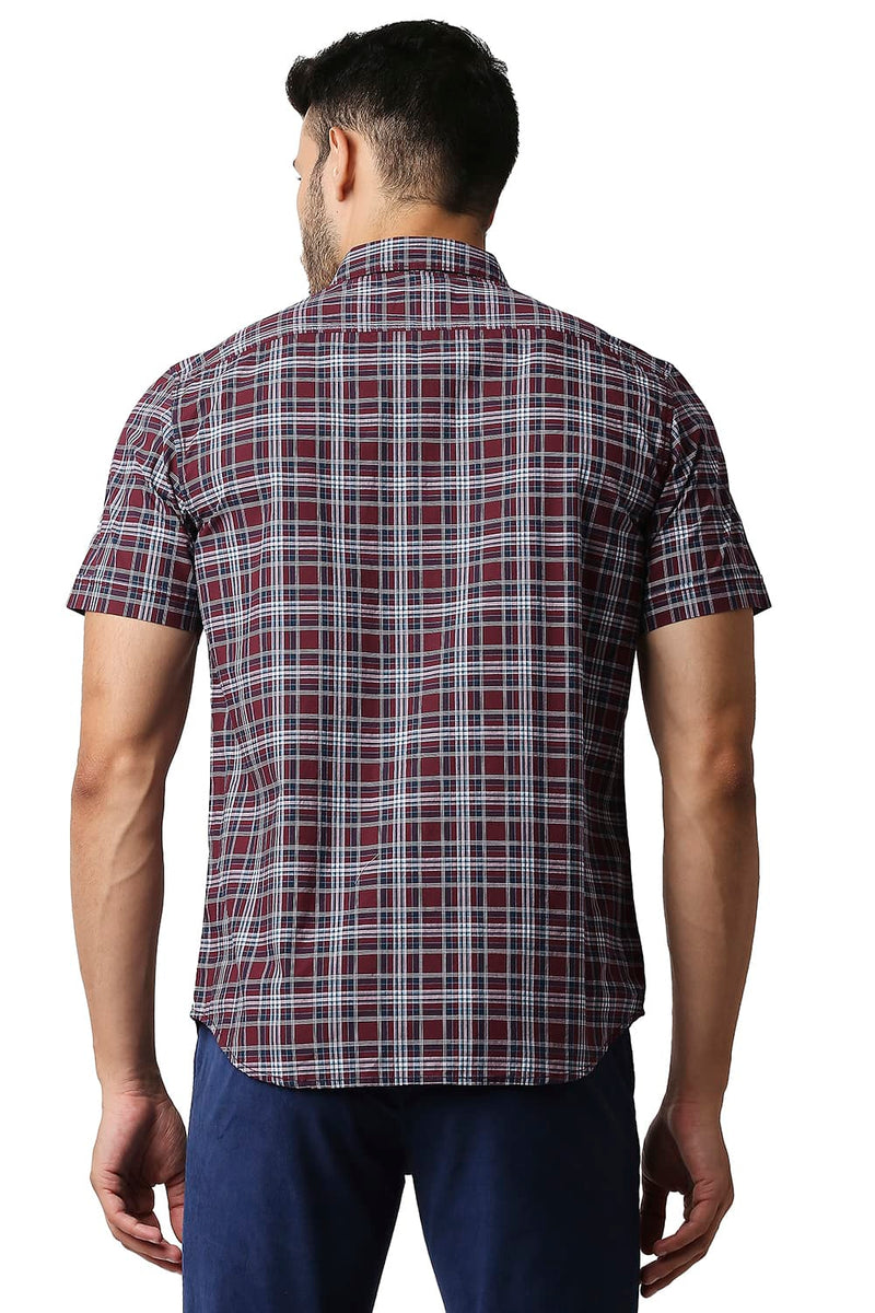 BASICS SLIM FIT COTTON CHECKS HALFSLEEVES SHIRT