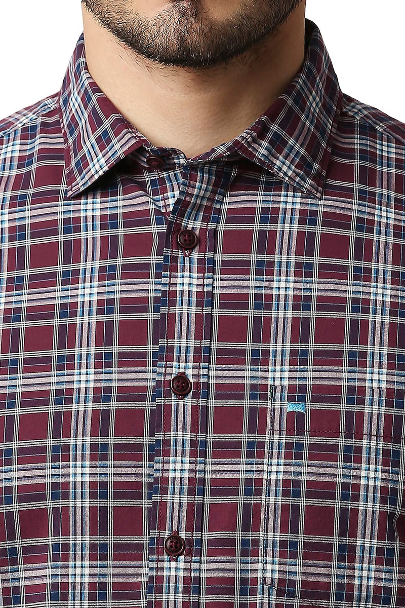 BASICS SLIM FIT COTTON CHECKS HALFSLEEVES SHIRT