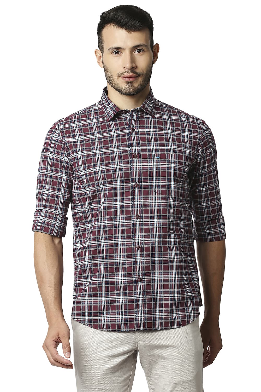 BASICS SLIM FIT COTTON CHECKS SHIRT