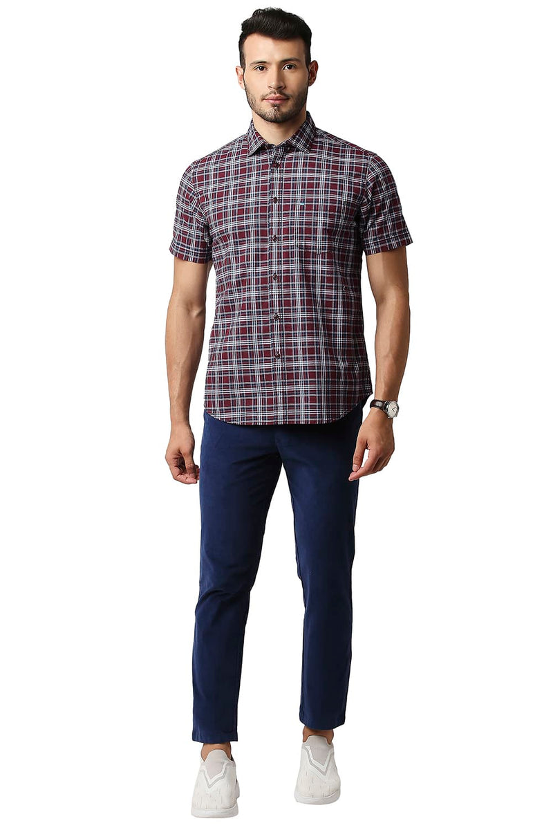 BASICS SLIM FIT COTTON CHECKS HALFSLEEVES SHIRT