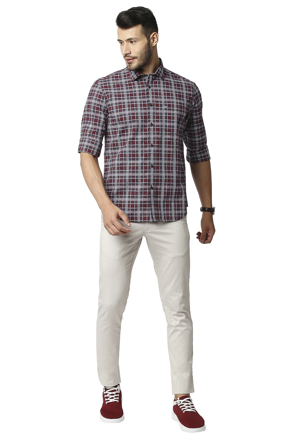 BASICS SLIM FIT COTTON CHECKS SHIRT