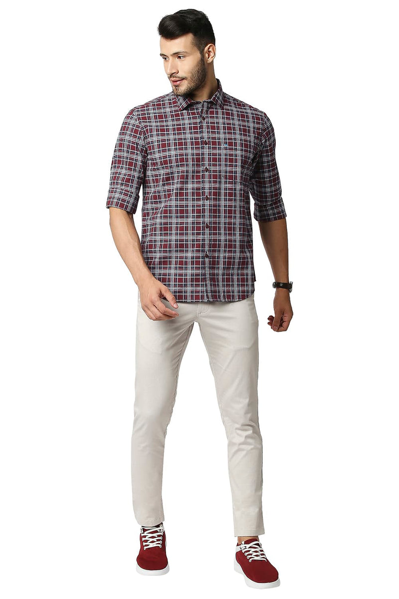 BASICS SLIM FIT COTTON CHECKS SHIRT