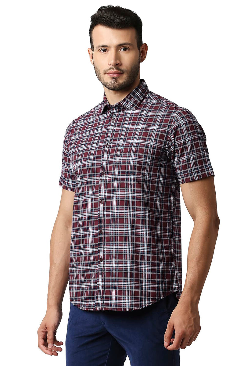 BASICS SLIM FIT COTTON CHECKS HALFSLEEVES SHIRT