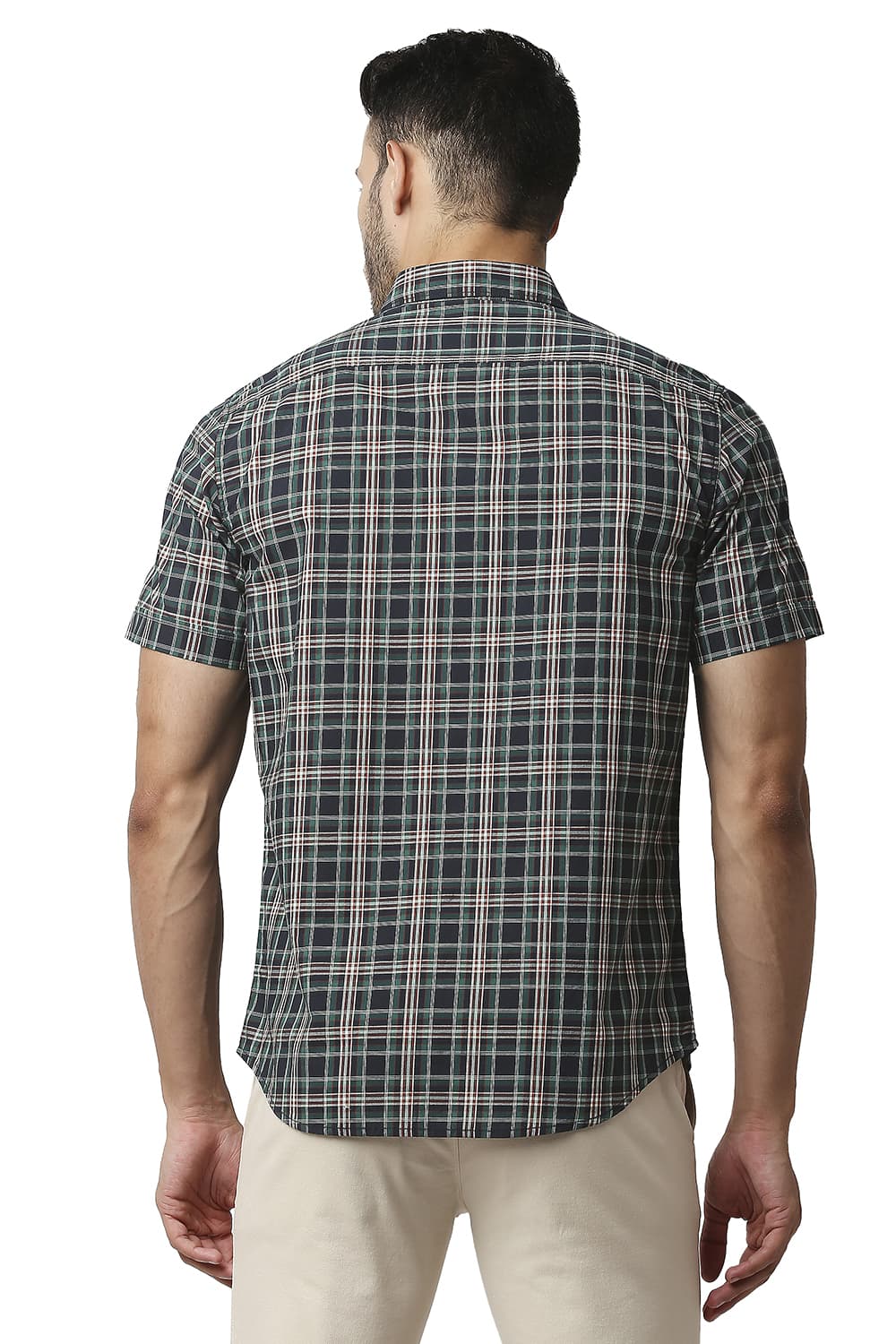 BASICS SLIM FIT COTTON CHECKS HALFSLEEVES SHIRT