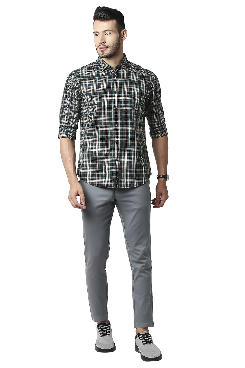 BASICS SLIM FIT COTTON CHECKS SHIRT