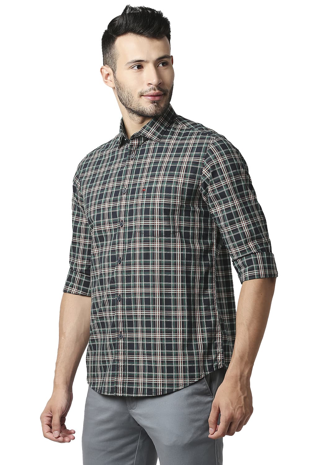 BASICS SLIM FIT COTTON CHECKS SHIRT