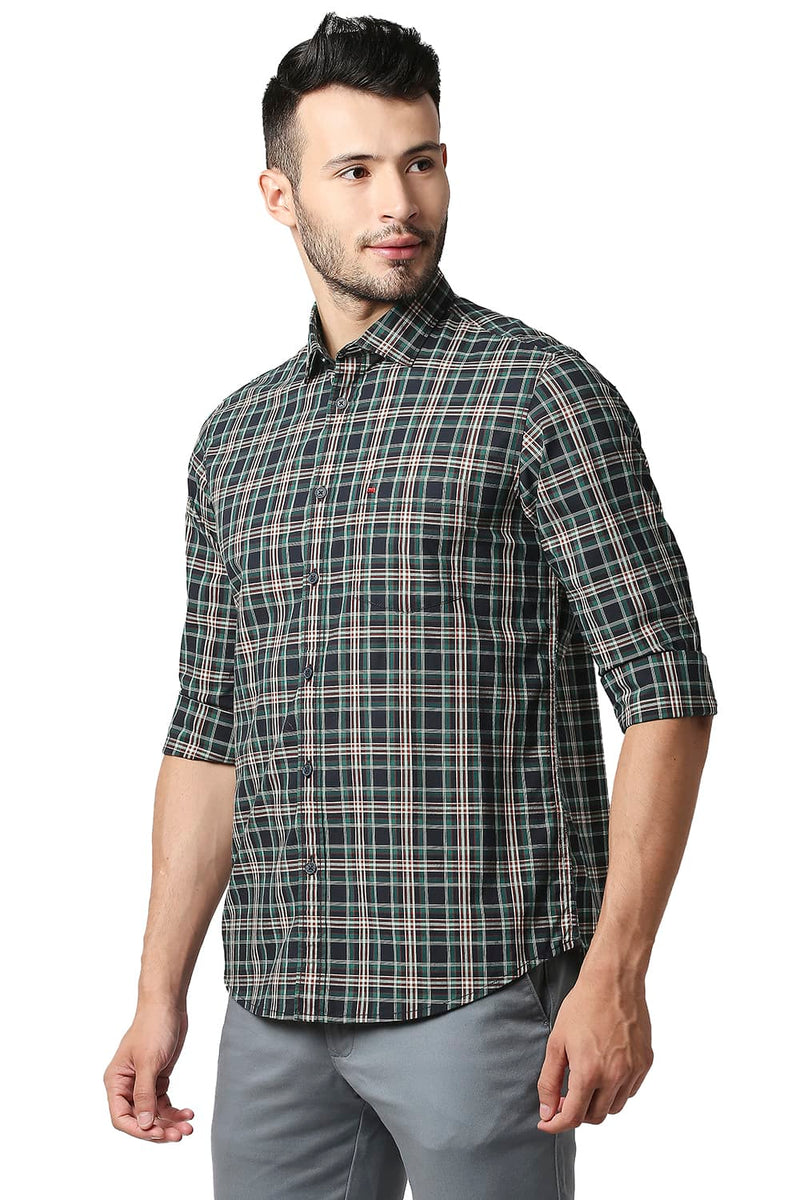 BASICS SLIM FIT COTTON CHECKS SHIRT