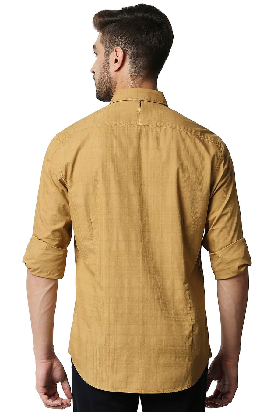 BASICS SLIM FIT CUMIN KHAKI DOBBY CHECKS SHIRT