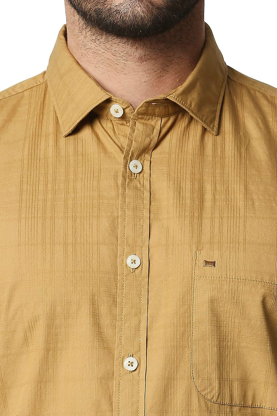 BASICS SLIM FIT CUMIN KHAKI DOBBY CHECKS SHIRT