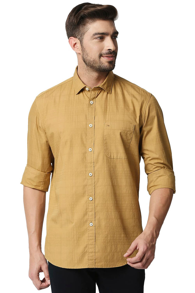 BASICS SLIM FIT DOBBY CHECKS SHIRT