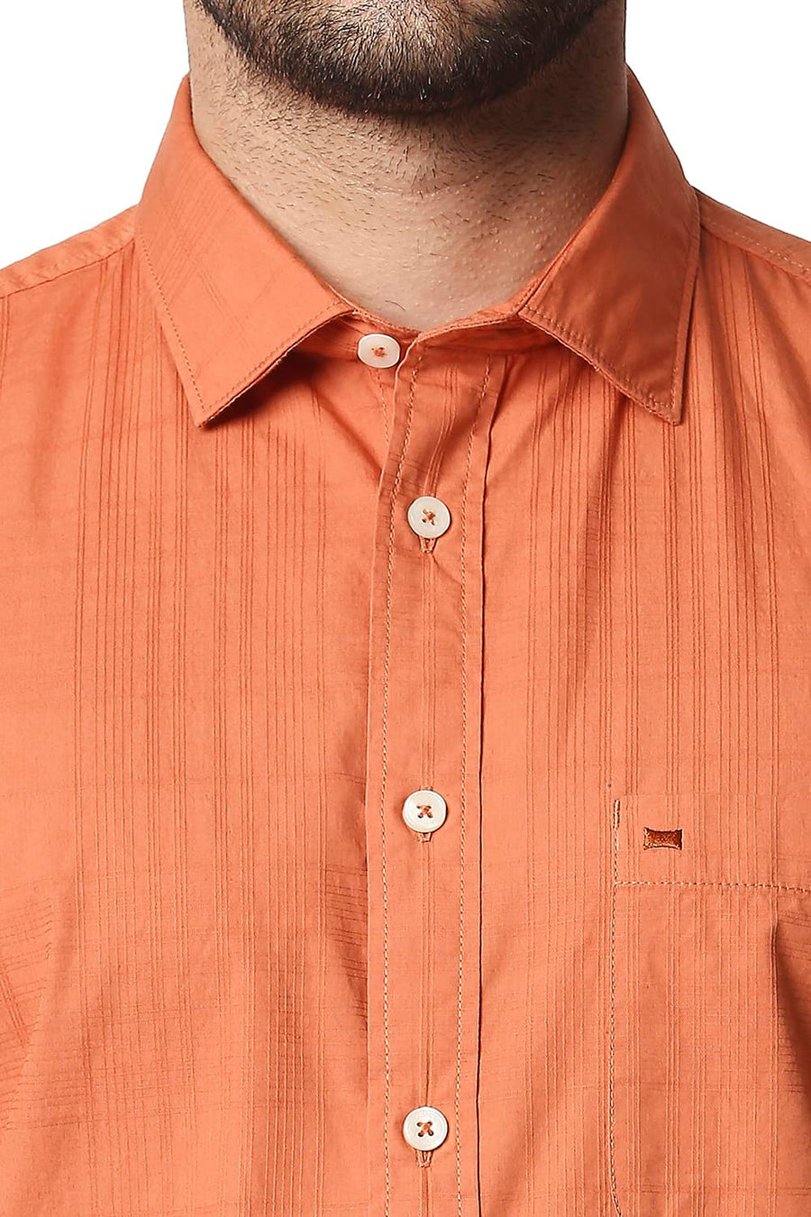 BASICS SLIM FIT PHEASANT ORANGE DOBBY CHECKS SHIRT
