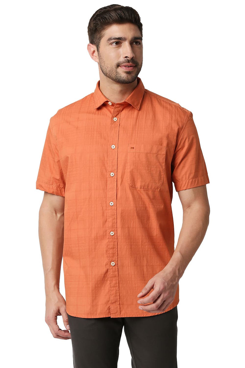 BASICS SLIM FIT DOBBY CHECKS HALFSLEEVES SHIRT