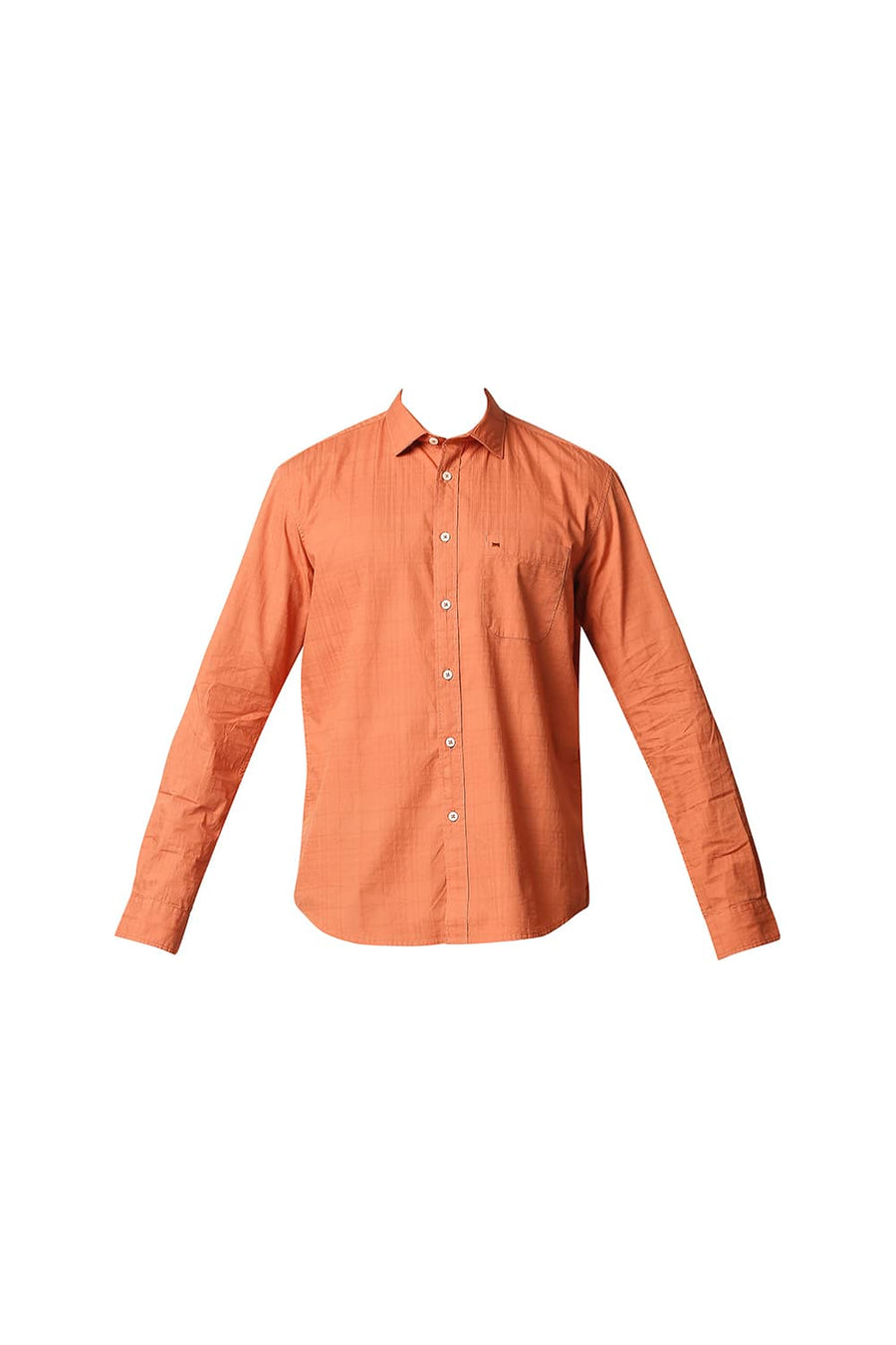 BASICS SLIM FIT PHEASANT ORANGE DOBBY CHECKS SHIRT