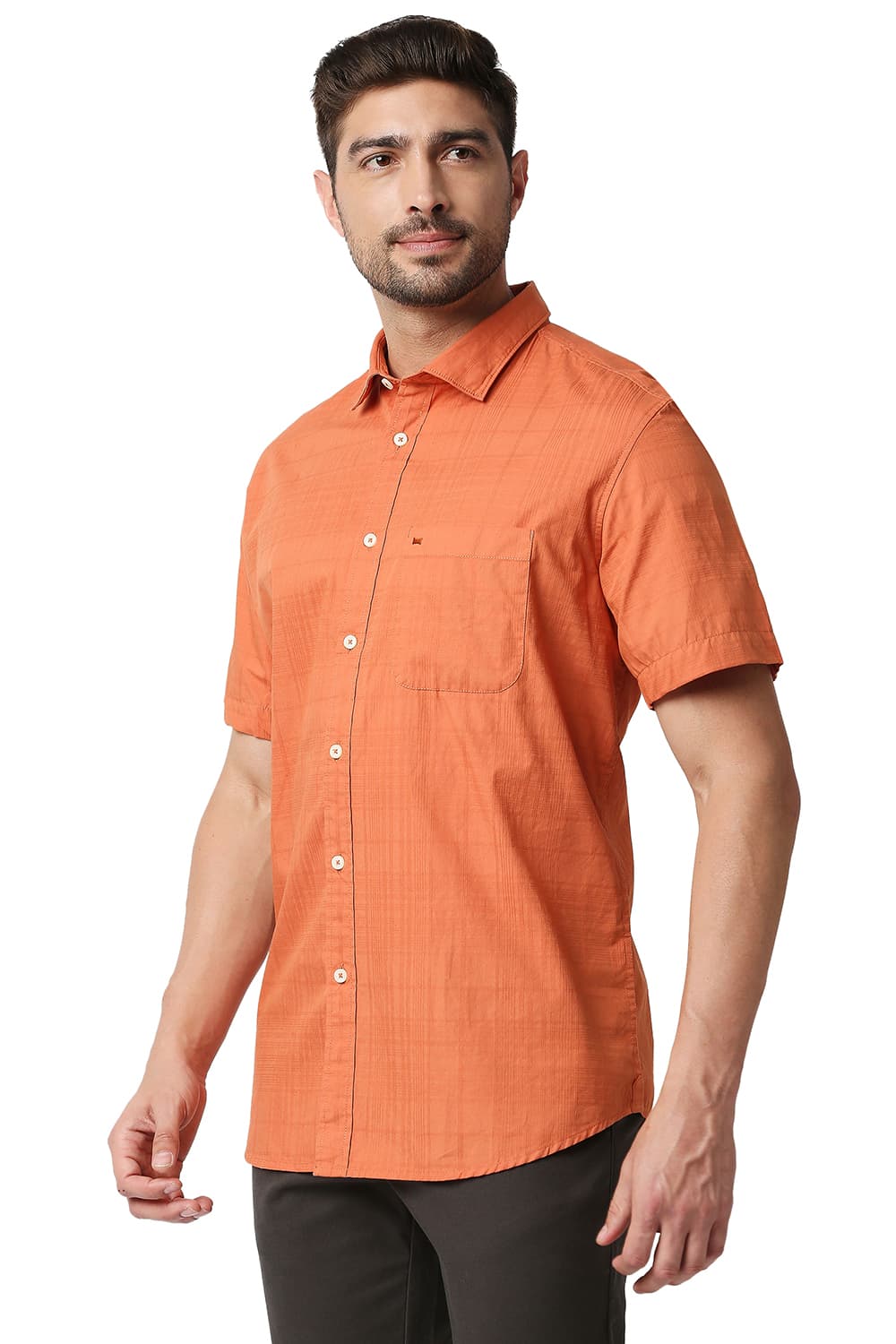 BASICS SLIM FIT DOBBY CHECKS HALFSLEEVES SHIRT