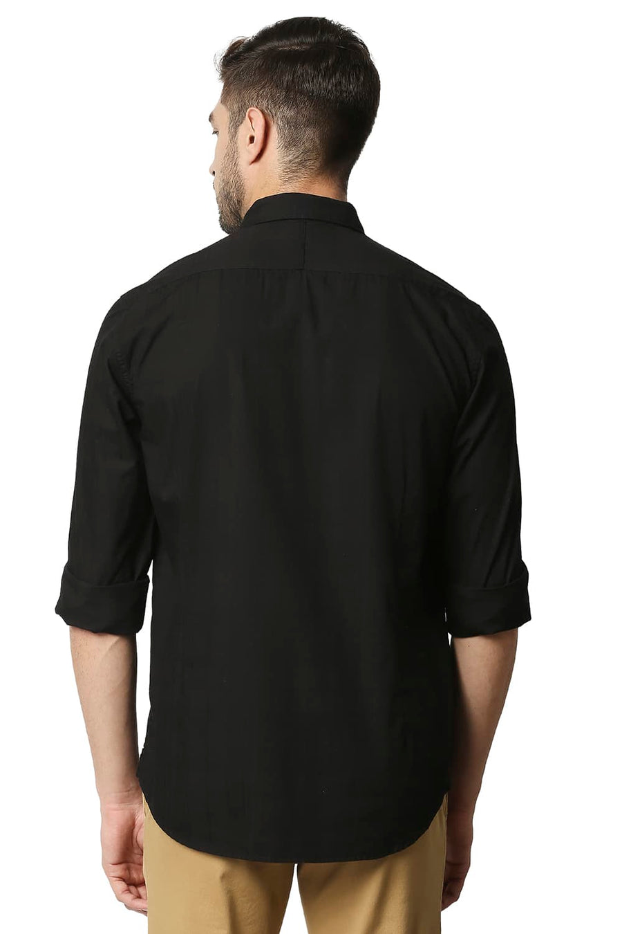 BASICS SLIM FIT ANTHRACITE BLACK DOBBY CHECKS SHIRT